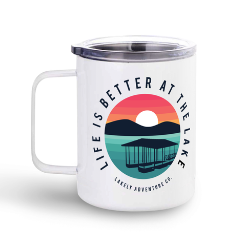 Life is Better at the Lake Stainless steel mug with clear lid