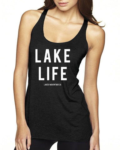 Lake Life Next Level Ladies' Triblend Racerback Tank - Block and bold