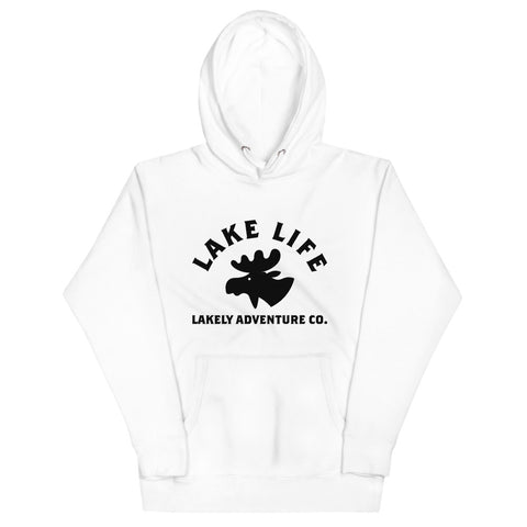 Lake Life White Unisex Hoodie - Moose Head